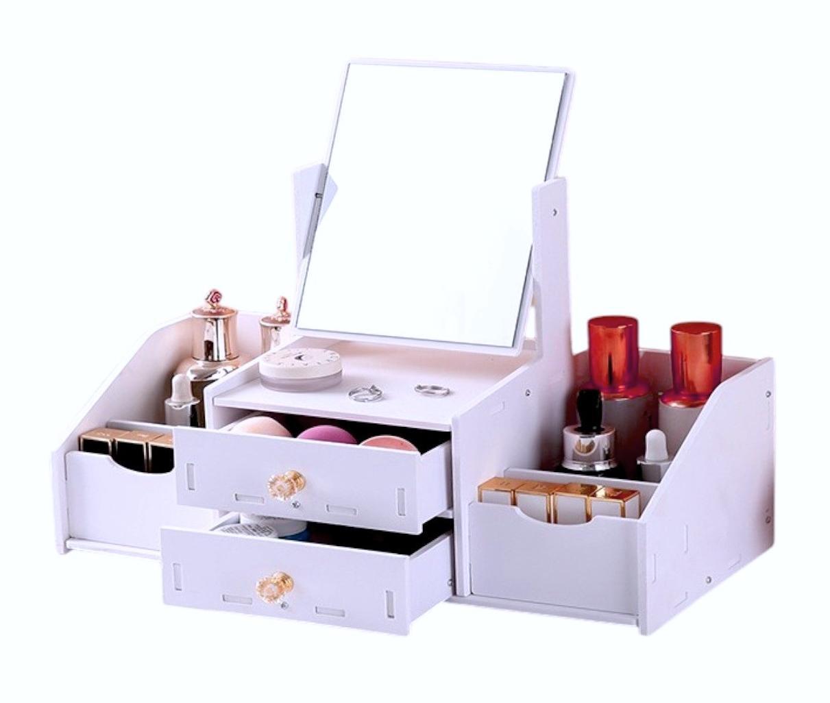 ORGANIZADOR MULTIUSOS 2 CAJONES CON ESPEJO CUADRADO COLOR BLANCO - 9