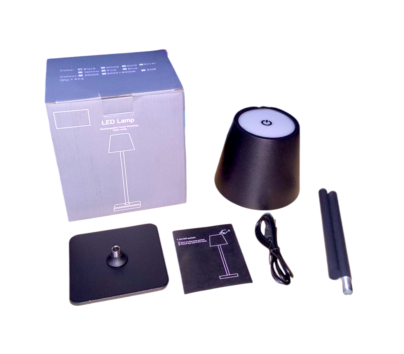 LÁMPARA DE MESA O ESCRITORIO ARMABLE TÁCTIL CON CARGA USB COLOR NEGRO. - 3