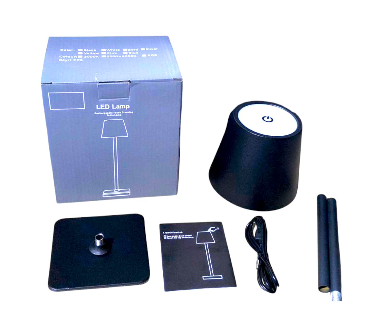 LÁMPARA DE MESA O ESCRITORIO ARMABLE TÁCTIL CON CARGA USB COLOR NEGRO. - 8