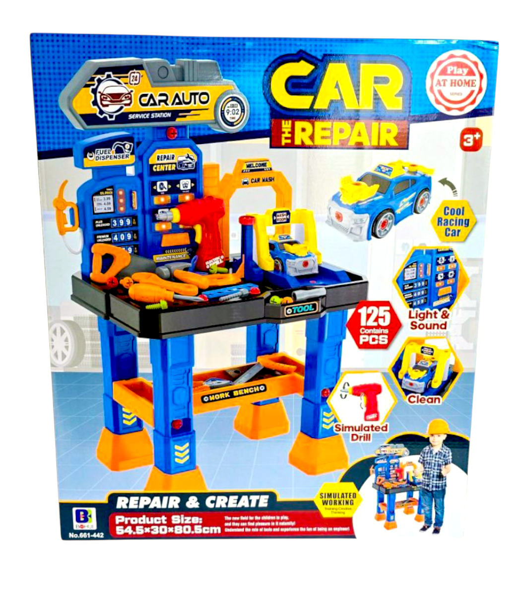 JUGUETE DE HERRAMIENTAS Y AUTO PARA NIÑOS POR 125 PIEZAS CON LUCES Y SONIDO - 2