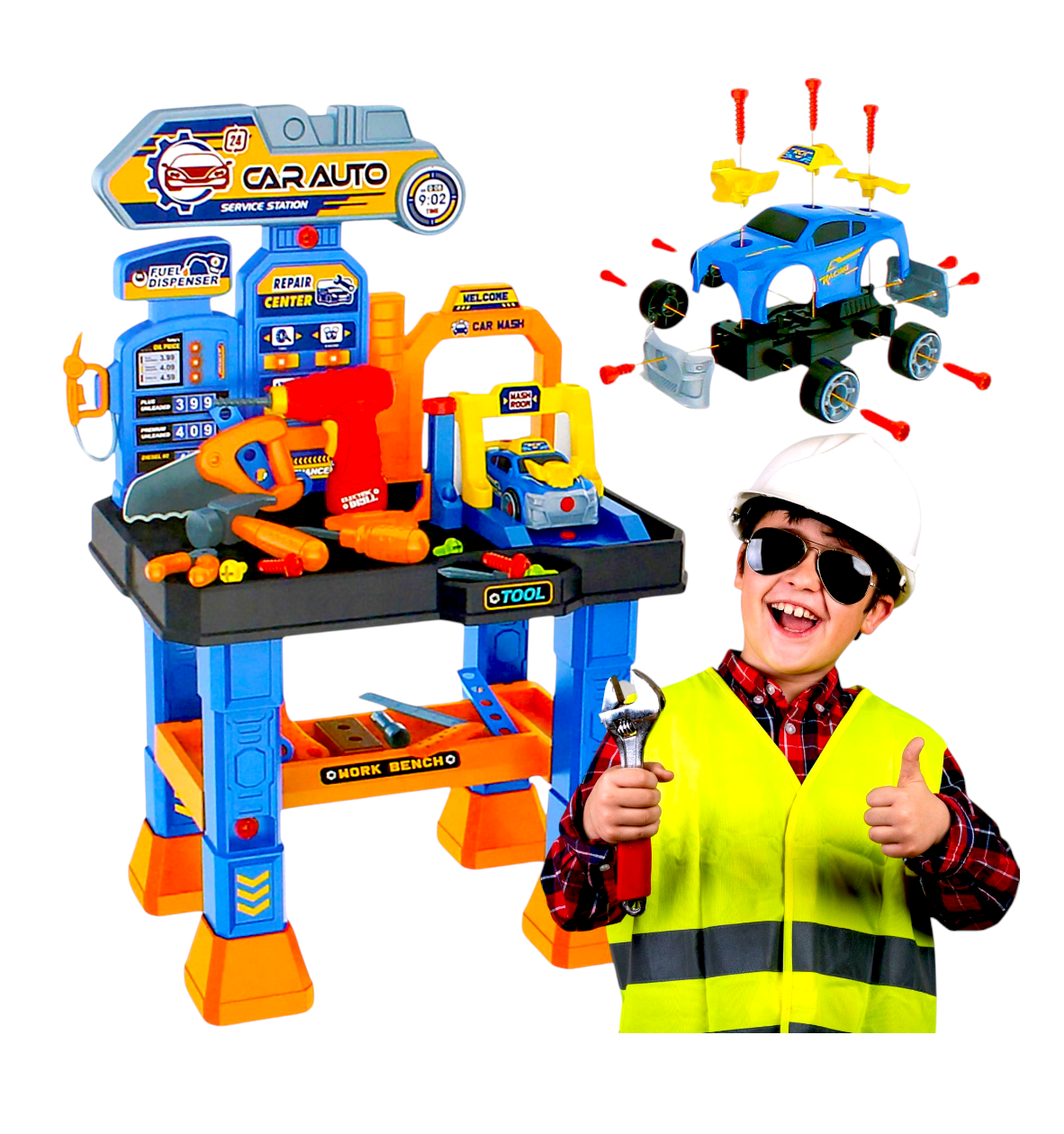 JUGUETE DE HERRAMIENTAS Y AUTO PARA NIÑOS POR 125 PIEZAS CON LUCES Y SONIDO - 5