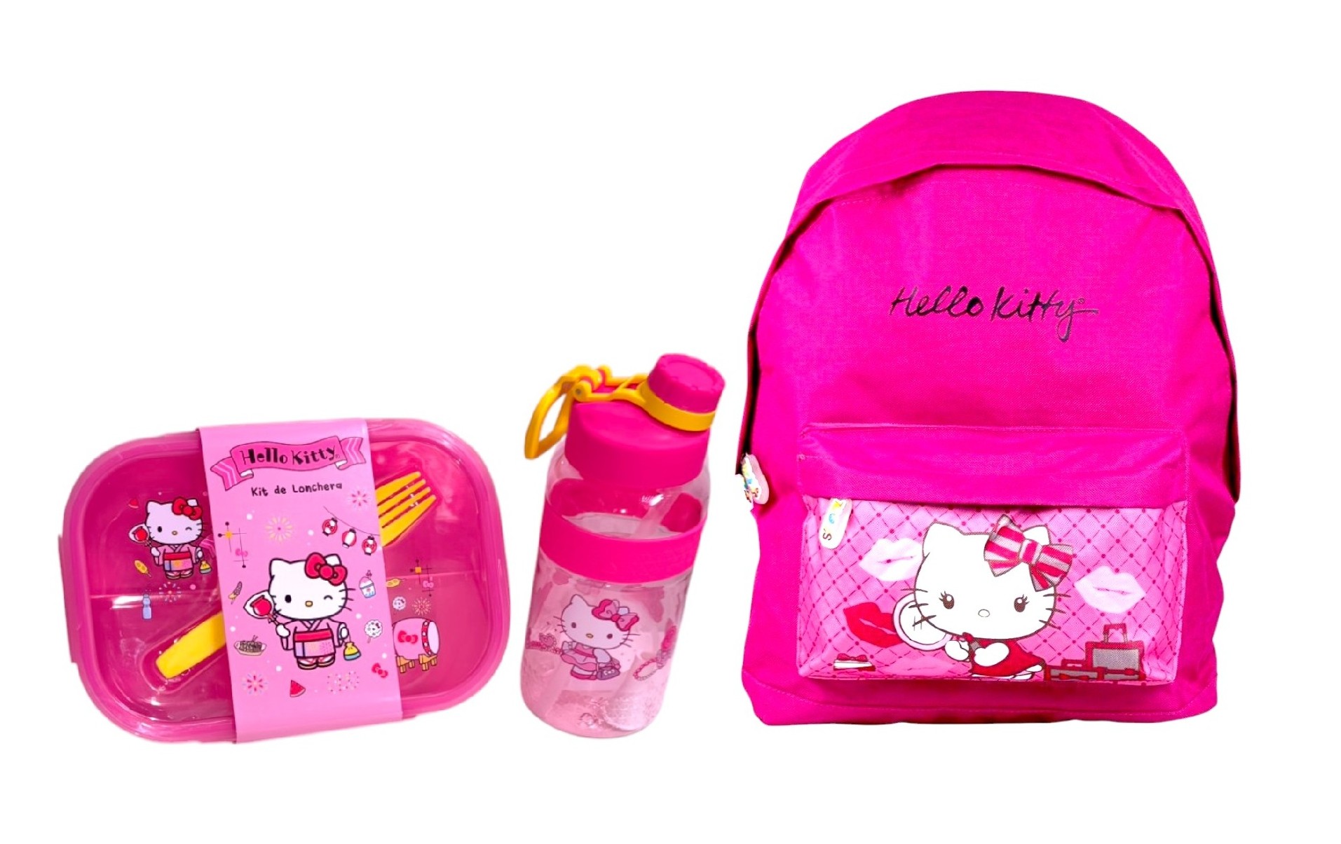 MOCHILA SCOOL OFICIO DISEÑO HELLO KITTY FUCSIA MAS TOMATODO. - 1
