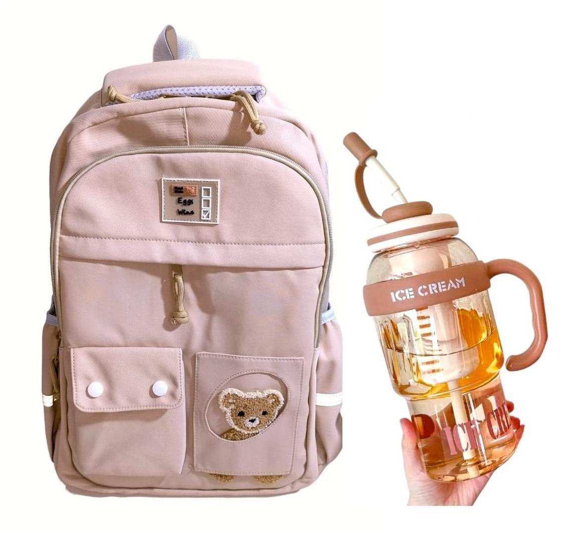 MOCHILA KAWAII PORTA LAPTOP DISEÑO OSITO MÁS BOTELLA TOMATODO - 2