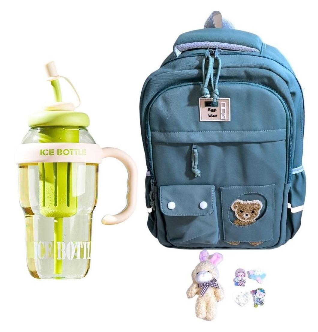 MOCHILA KAWAII PORTA LAPTOP DISEÑO OSITO MÁS BOTELLA TOMATODO - 1