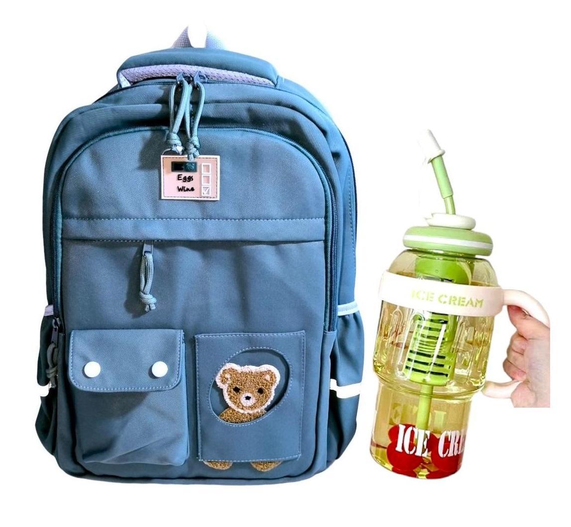 MOCHILA KAWAII PORTA LAPTOP DISEÑO OSITO MÁS BOTELLA TOMATODO - 2