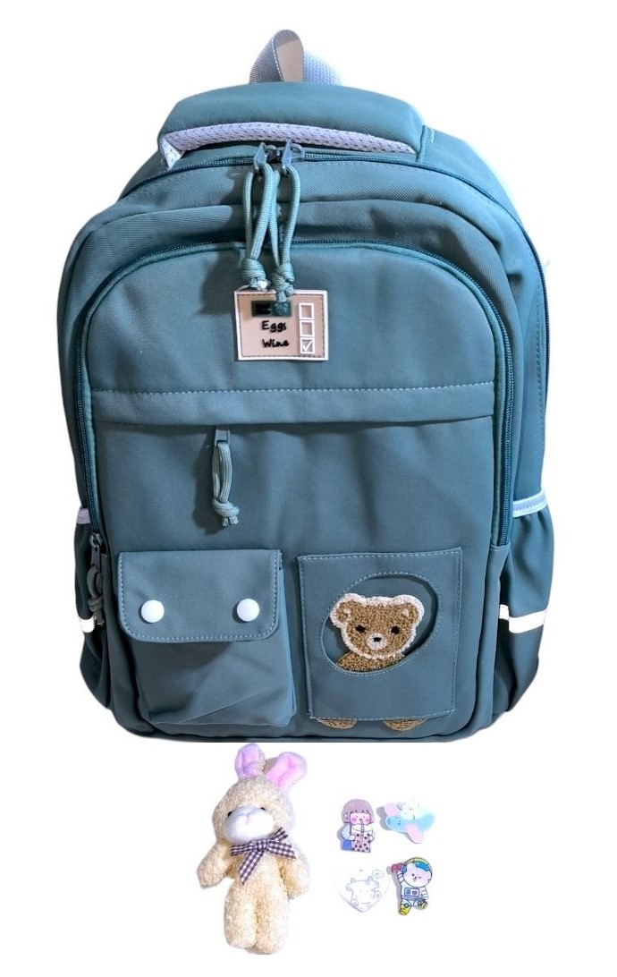 MOCHILA KAWAII PORTA LAPTOP DISEÑO OSITO MÁS BOTELLA TOMATODO - 3