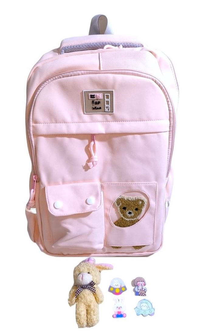 MOCHILA KAWAII PORTA LAPTOP DISEÑO OSITO MÁS BOTELLA TOMATODO - 3