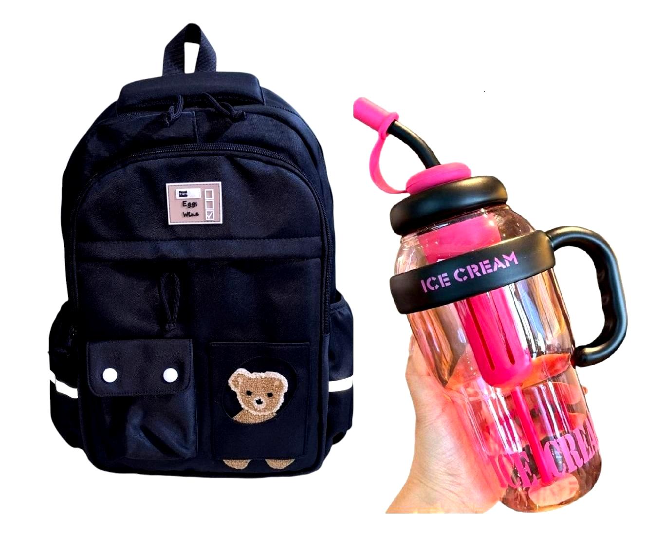 MOCHILA KAWAII PORTA LAPTOP DISEÑO OSITO MÁS BOTELLA TOMATODO - 2