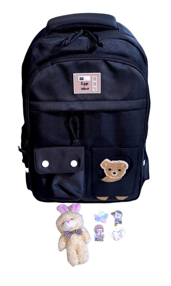 MOCHILA KAWAII PORTA LAPTOP DISEÑO OSITO MÁS BOTELLA TOMATODO - 3