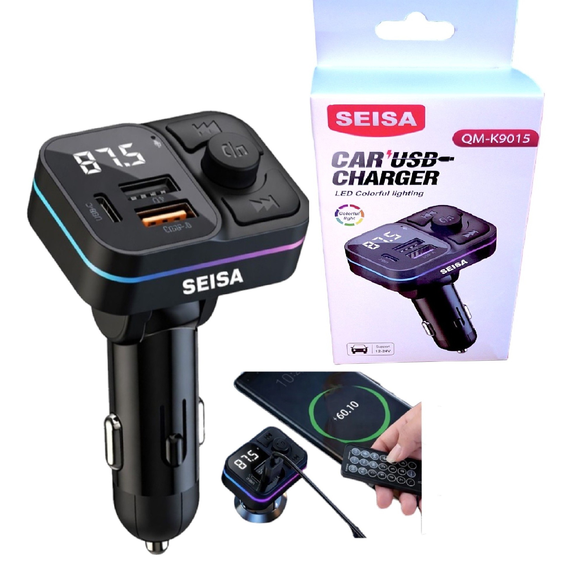 CARGADOR USB PARA AUTO - TRANSMISOR FM SEISA MODELO QM-K9015 - 1