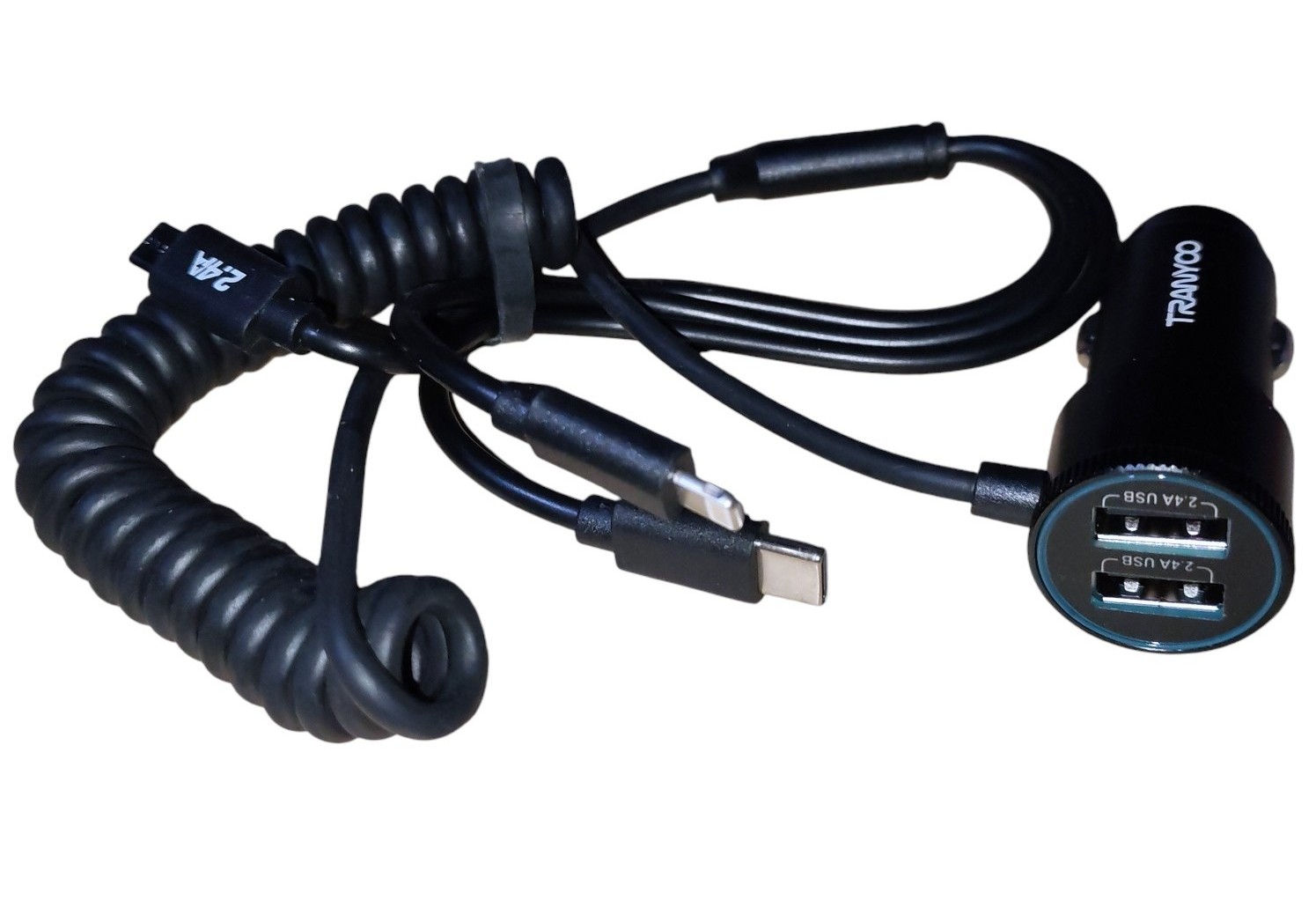 CARGADOR DE AUTO 3 EN 1: MICRO/LIGHTNING/TIPO C CARGA RÁPIDA 30W MODELO: T-C23 - 6