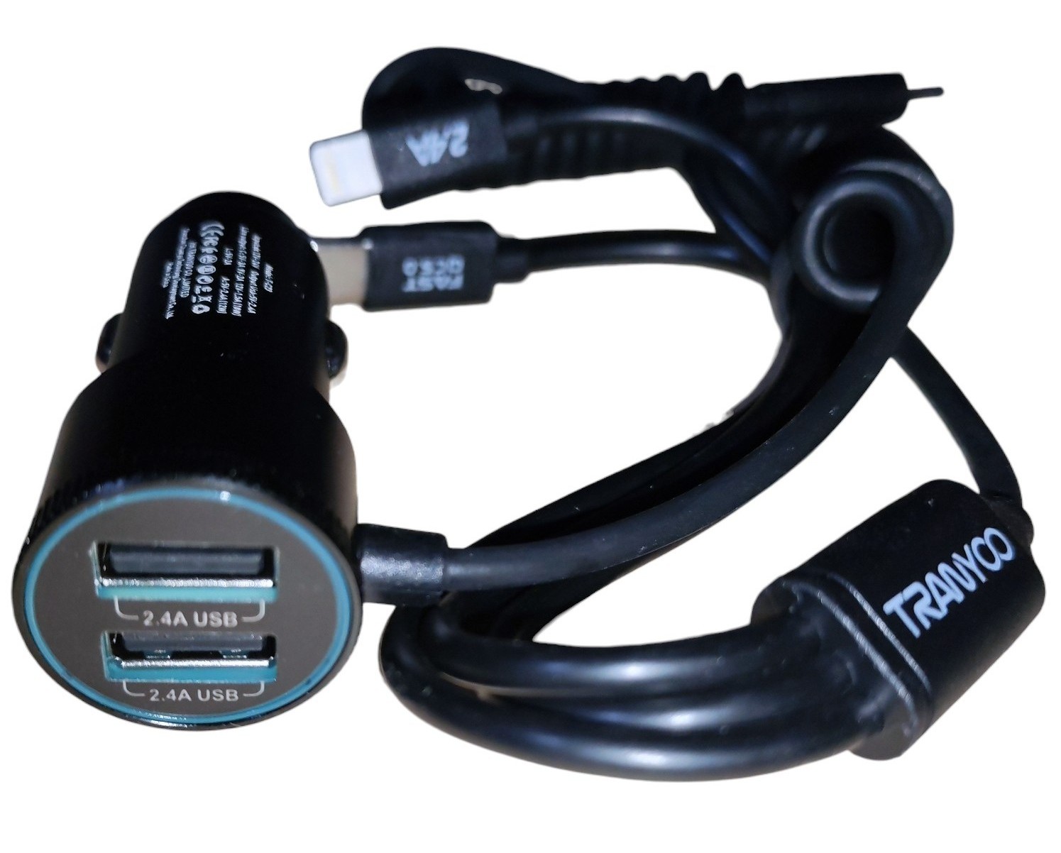 CARGADOR DE AUTO 3 EN 1: MICRO/LIGHTNING/TIPO C CARGA RÁPIDA 30W MODELO: T-C23 - 7