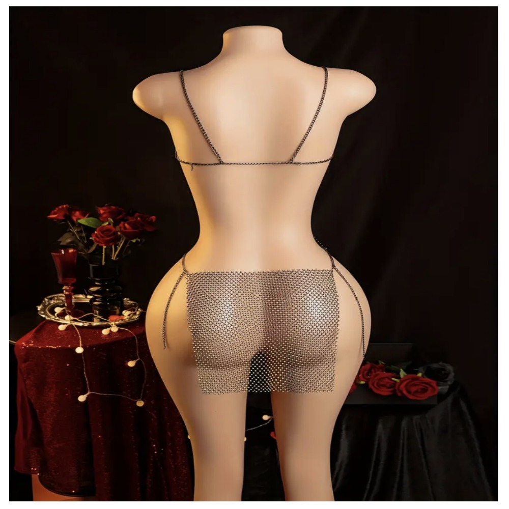 VESTIDO DE CADENAS CON PEDRERIA TIPO DIAMANTES TALLA S - 2