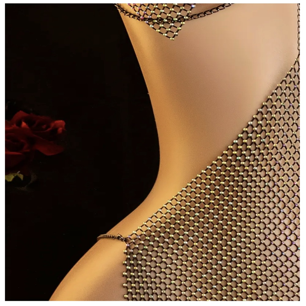 VESTIDO DE CADENAS CON PEDRERIA TIPO DIAMANTES TALLA S - 3