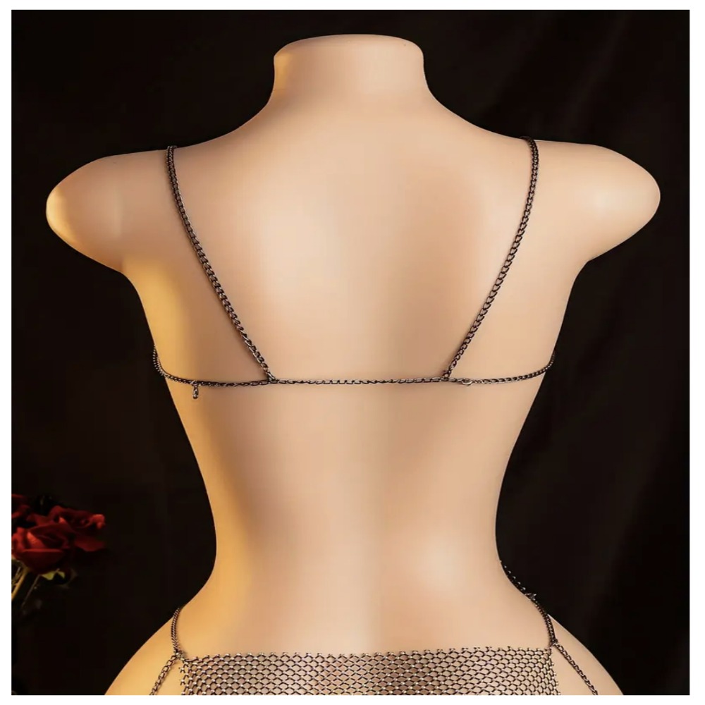 VESTIDO DE CADENAS CON PEDRERIA TIPO DIAMANTES TALLA S - 4