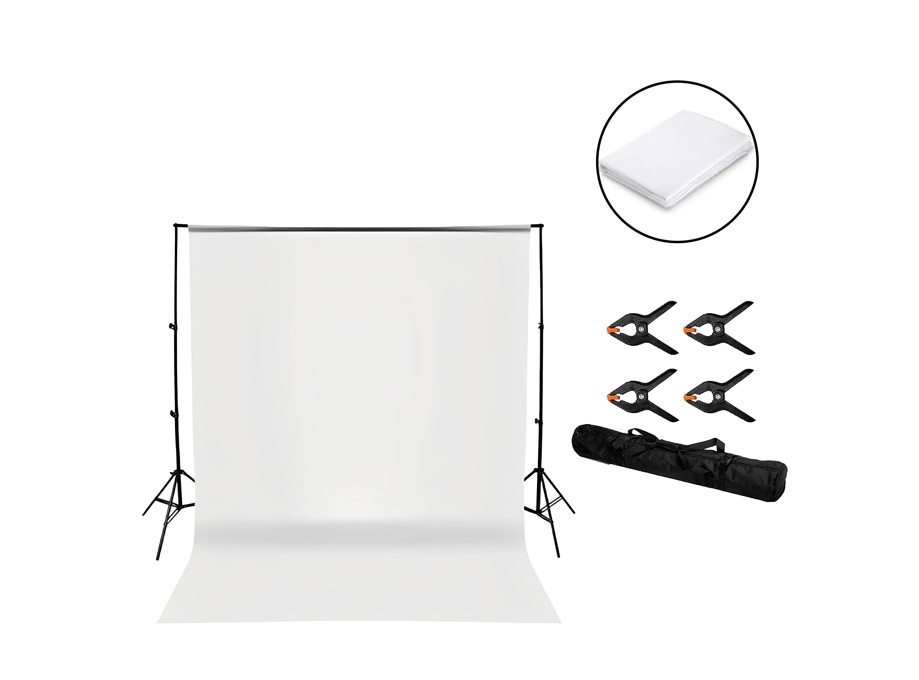 KIT STUDIO FONDO FOTOGRAFICO BLANCO 3X5 METROS Y PARANTE - 1