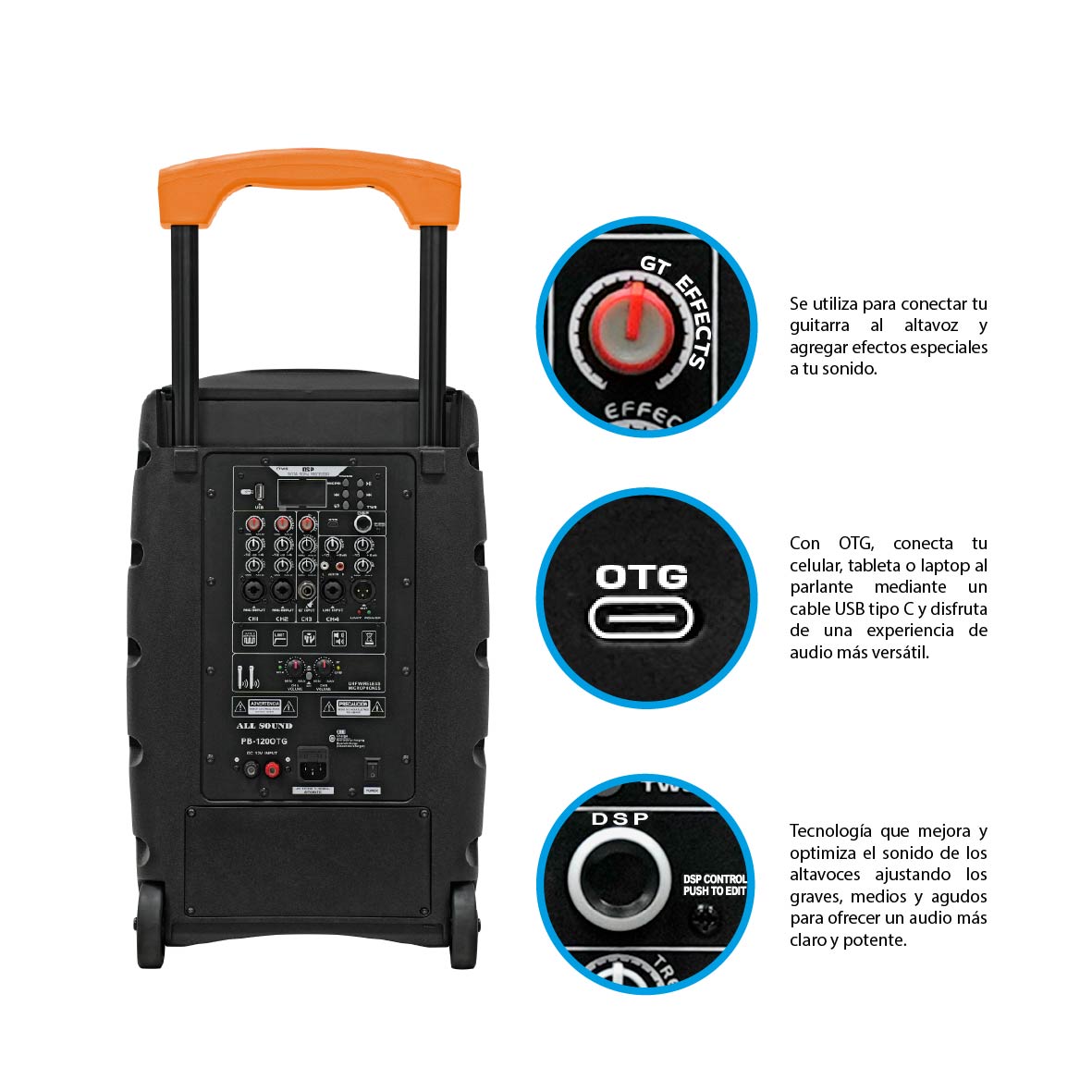 PARLANTE DE12 PULG. CON OTG , BATERIA RECARGABLE Y 2 MICROFONOS UHF - 4
