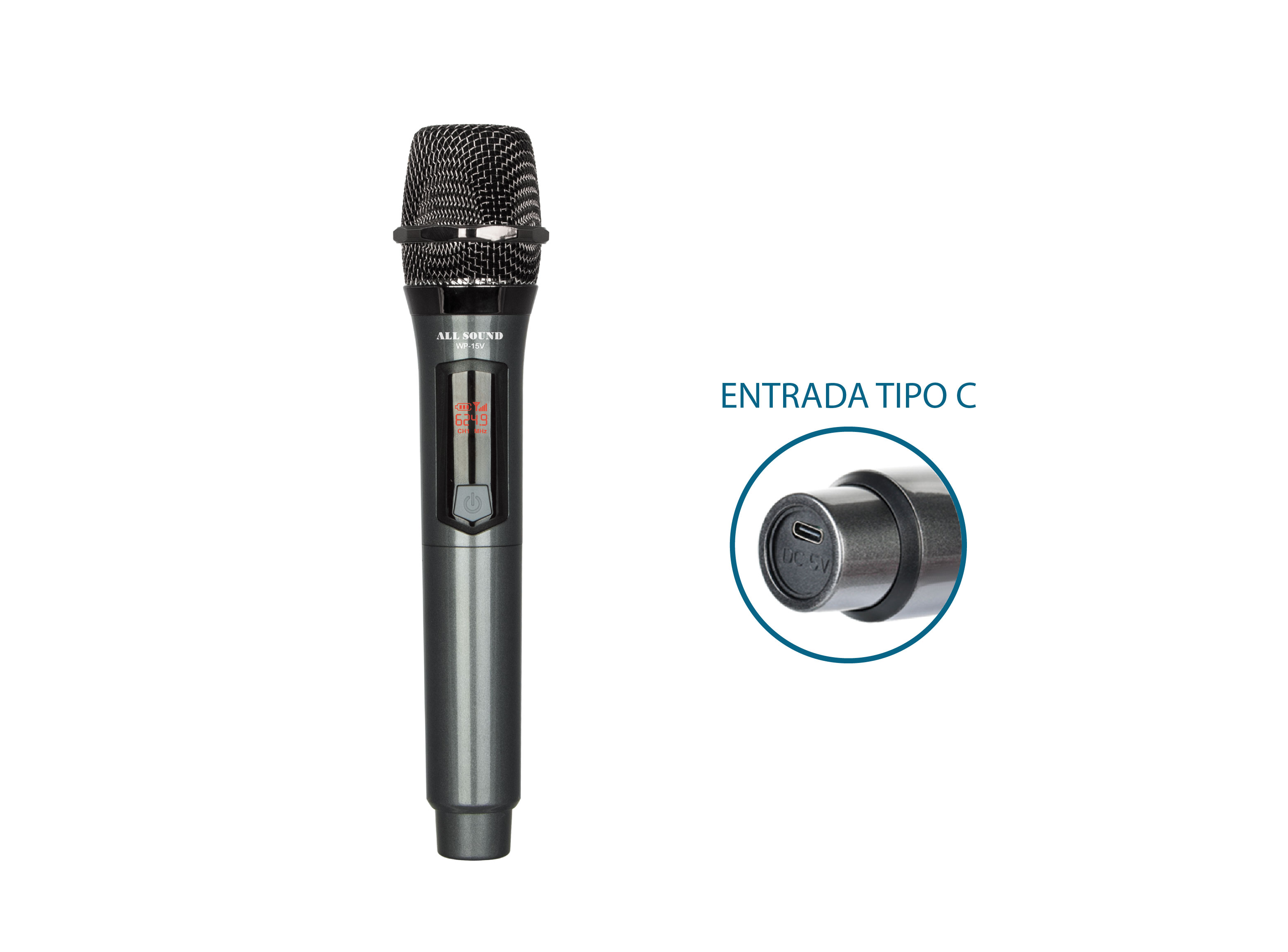 MICRÓFONO INALÁMBRICO DOBLE DE MANO VHF RECARGABLE ALL SOUND WP-15VB - 2