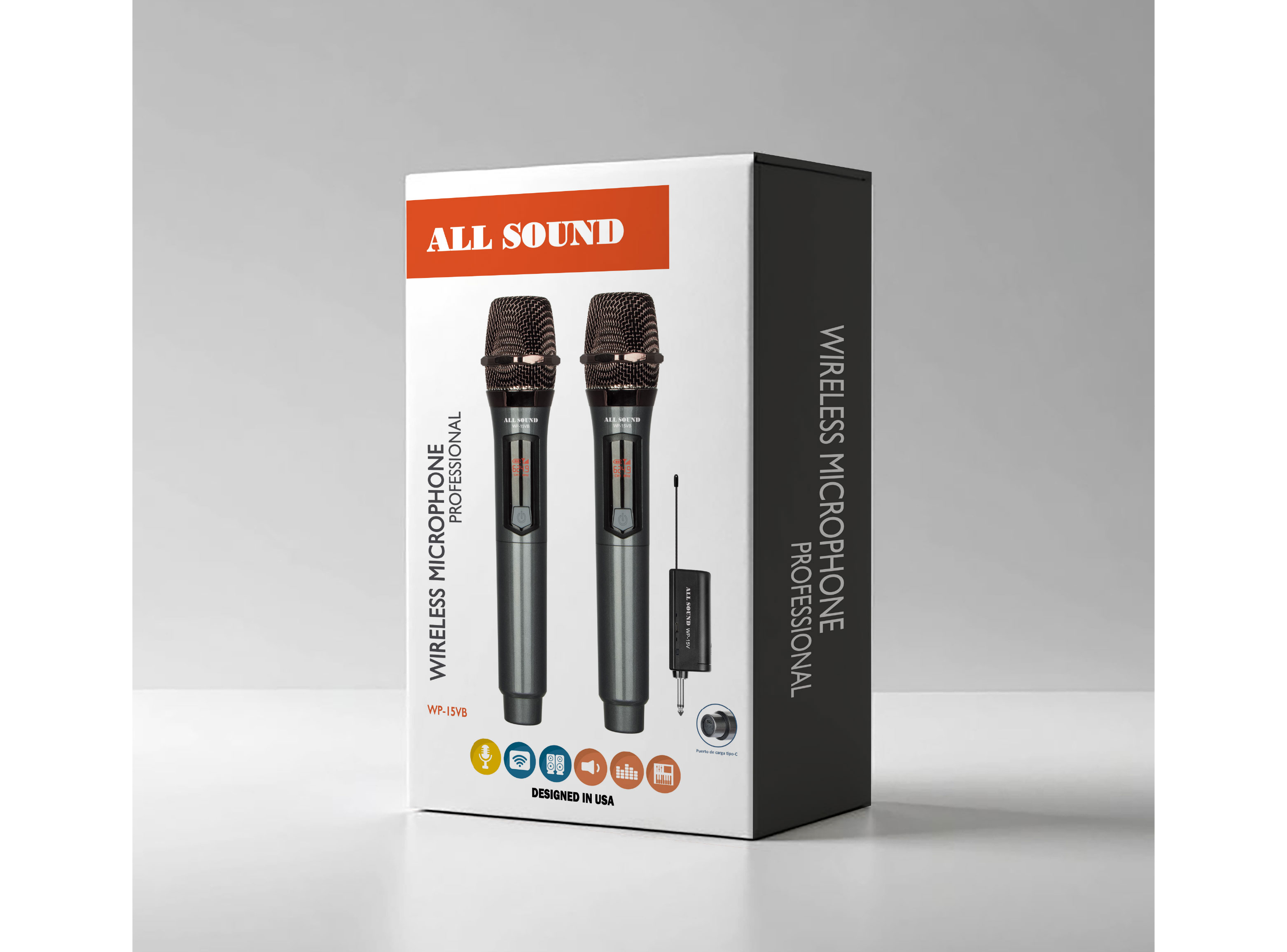 MICRÓFONO INALÁMBRICO DOBLE DE MANO VHF RECARGABLE ALL SOUND WP-15VB - 4