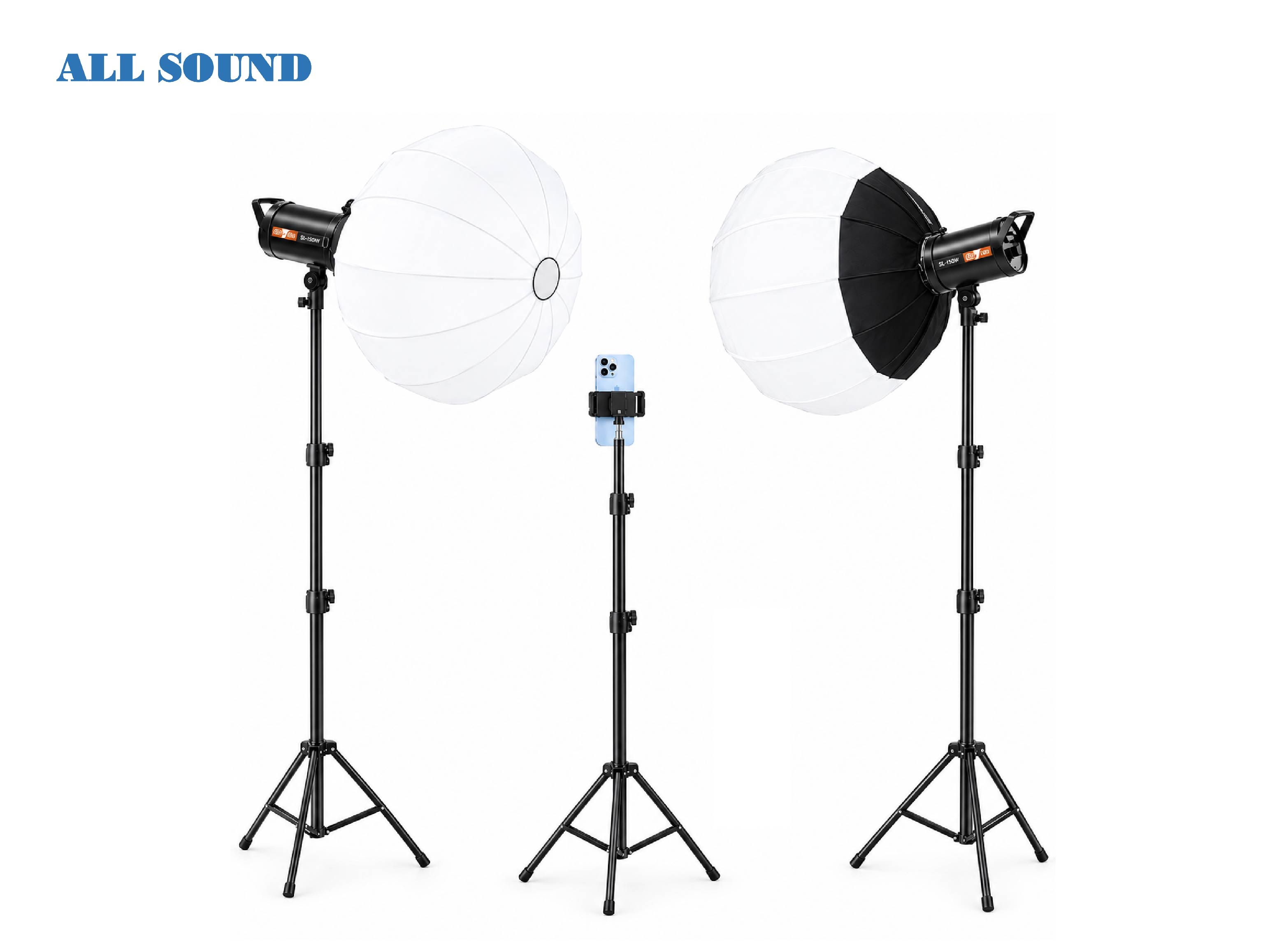 KIT DE ILUMINACIÓN FOTOGRÁFICA LED CON 2 SOFTBOX ESFÉRICOS  Y PARANTES– ALL SOUND BD-TJ1001O - 1
