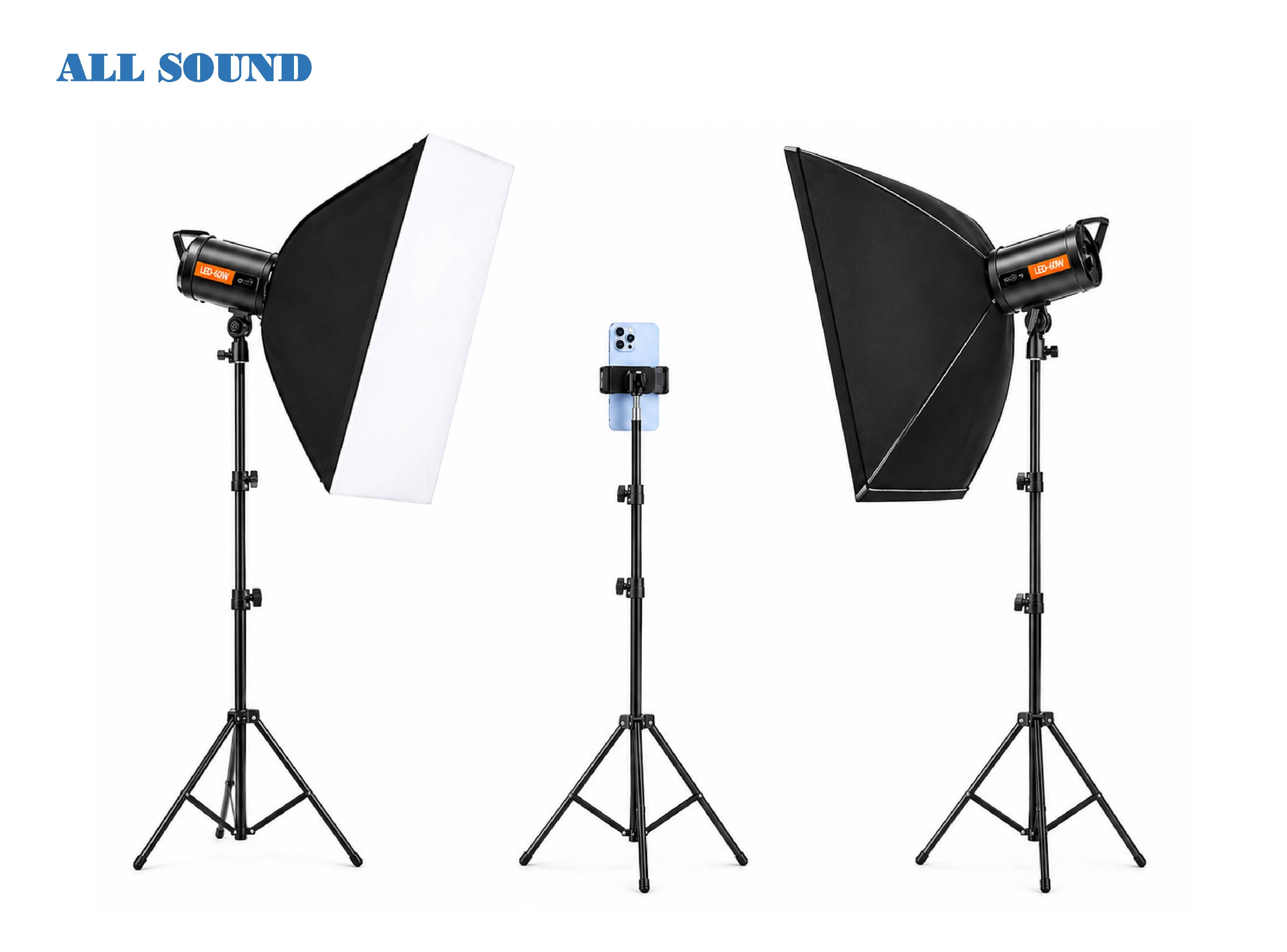 KIT DE ILUMINACIÓN FOTOGRÁFICA LED DE 2 SOFTBOX  Y PARANTES – ALL SOUND - 1
