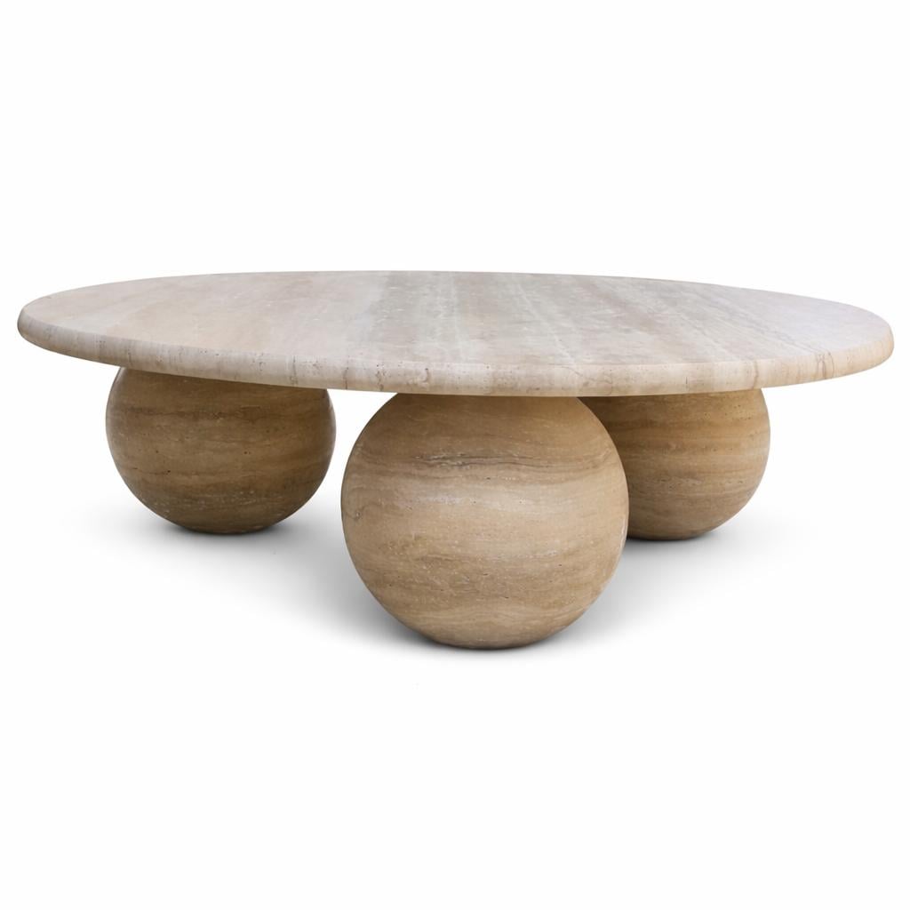 MESA DE CENTRO DE MÁRMOL PURO TONALIDAD MARFIL CON VETAS - 1