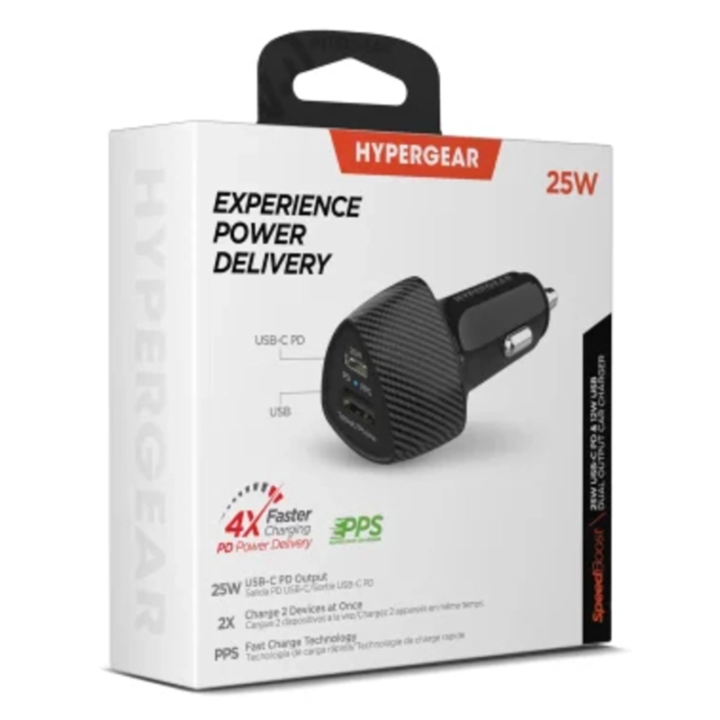 CARGADOR DE AUTO HYPERGEAR SPEEDBOOST 25W USB-C PD Y 12W USB PPS - 1