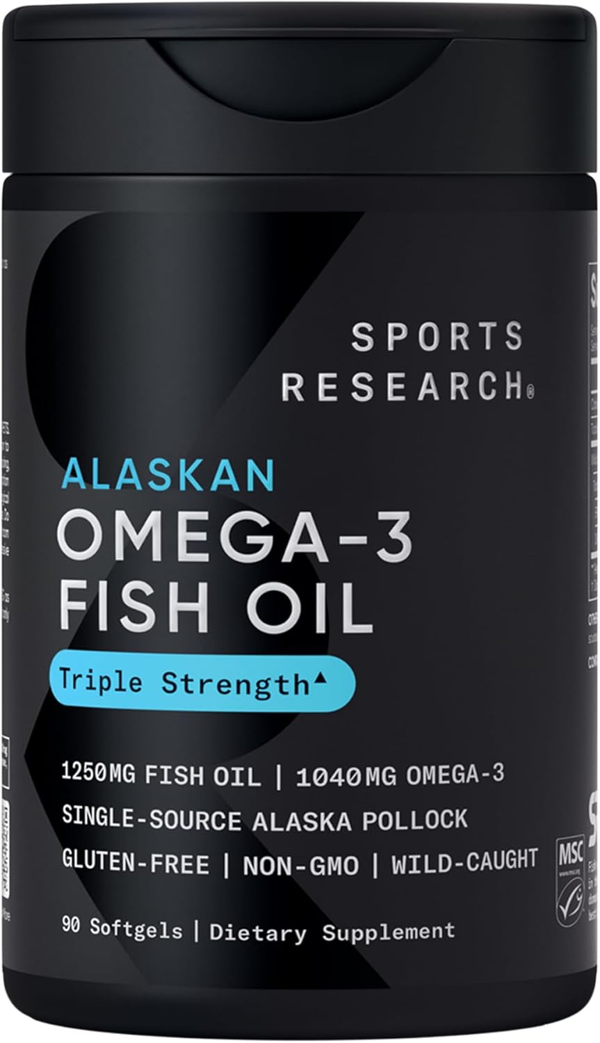 SPORTS RESEARCH ALASKAN OMEGA 3 FISH OIL TRIPLE STRENGTH 1040MG (90 SOFTGELS) - 1