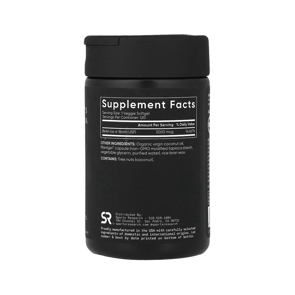SPORTS RESEARCH BIOTIN EXTRA STRENGTH 5000MCG 120 SOFTGELS - 2