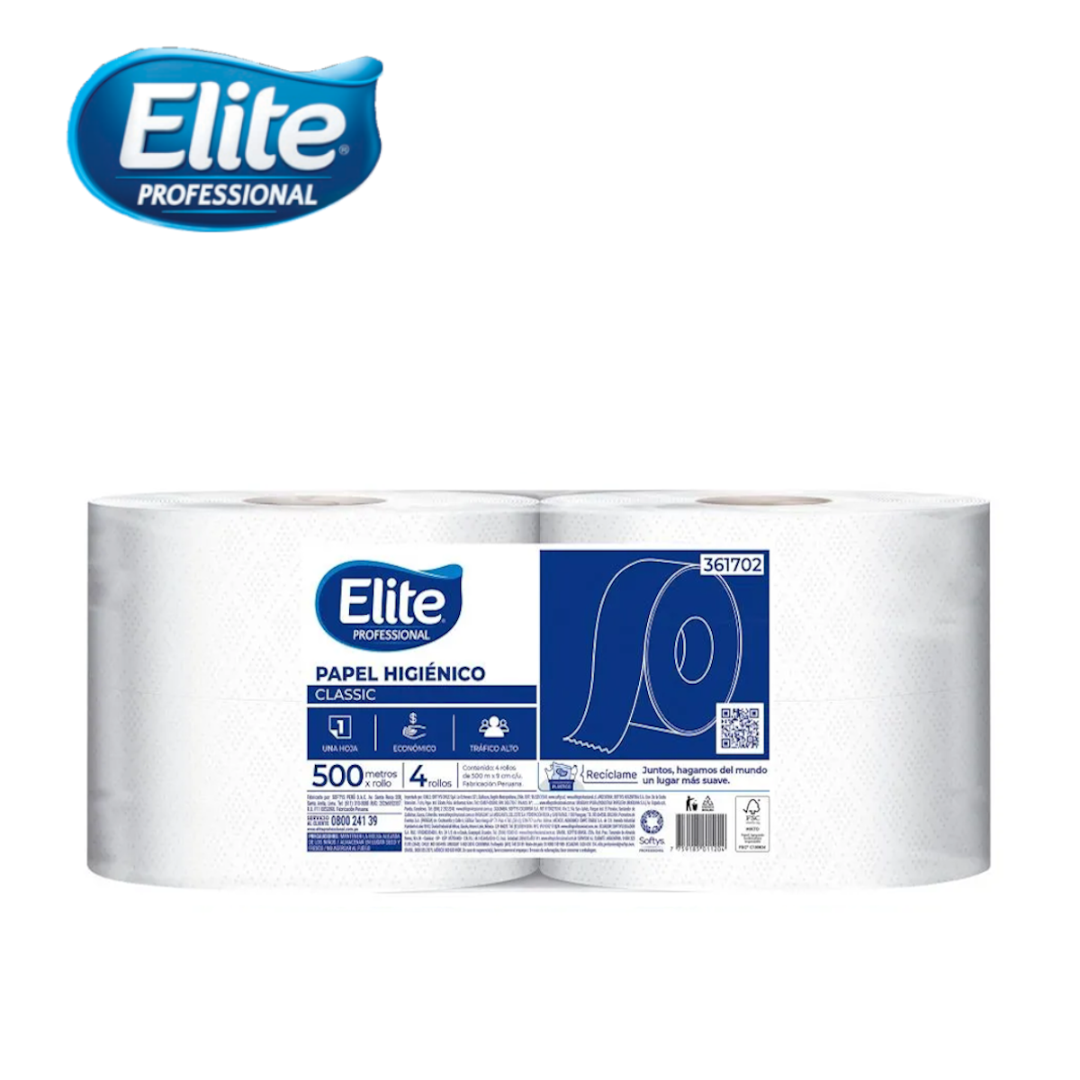 PAPEL HIGIÉNICO ELITE UNA HOJA 4 ROLLOS CLASSIC 500 MTS - 1