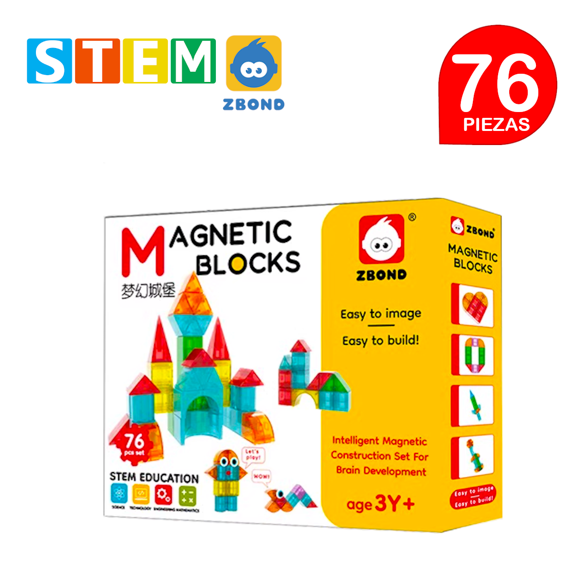 BLOQUES MAGNÉTICOS 3D DIDÁCTICOS STEM ZBOND CAJA 76 PIEZAS - 1