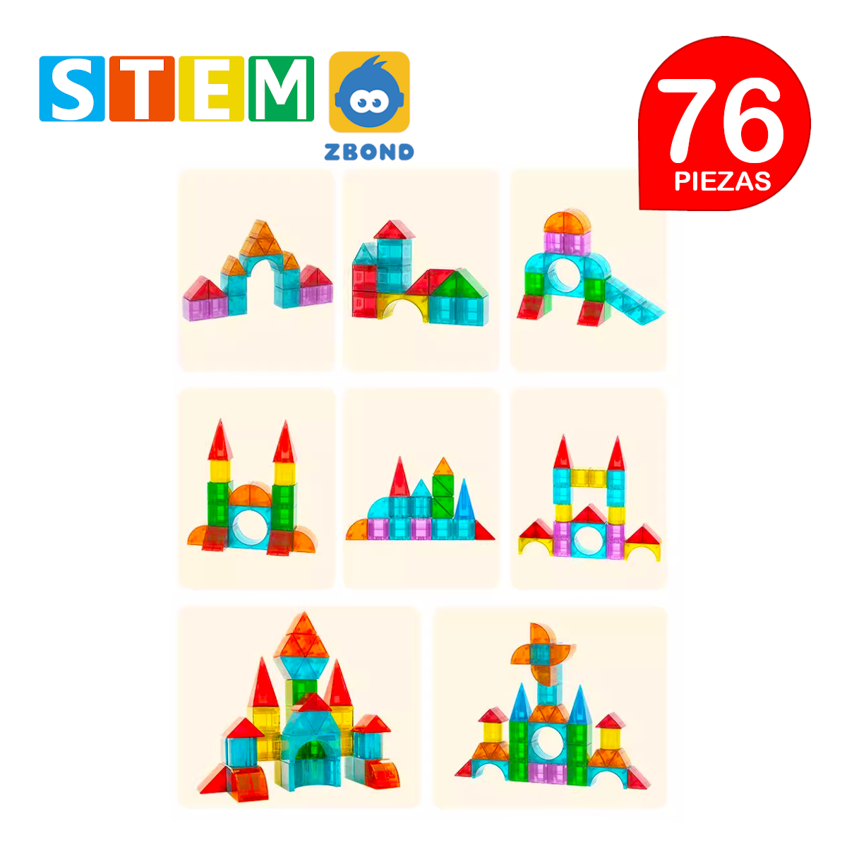 BLOQUES MAGNÉTICOS 3D DIDÁCTICOS STEM ZBOND CAJA 76 PIEZAS - 2