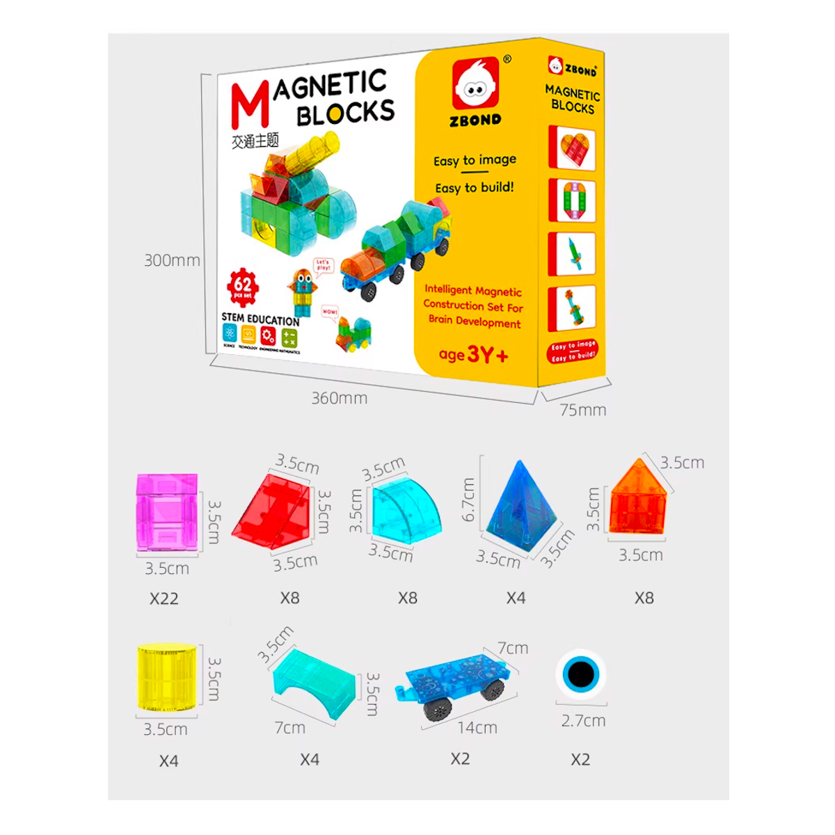 BLOQUES MAGNÉTICOS 3D DIDÁCTICOS STEM ZBOND 62PZ. DÚO PACK 124 PIEZAS - 2