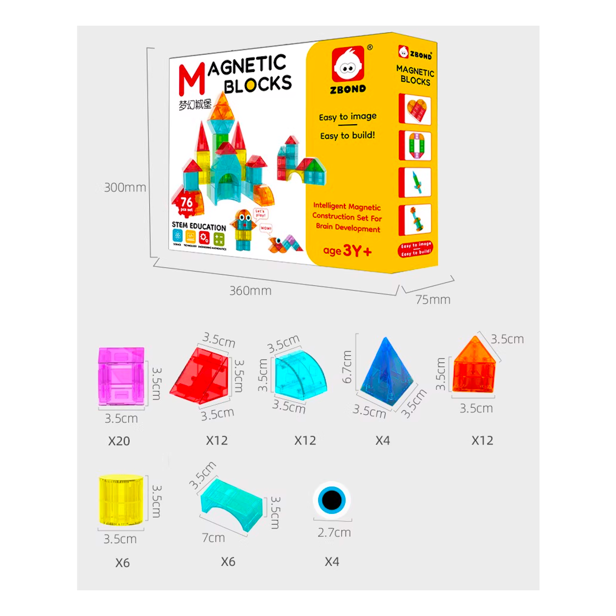 BLOQUES MAGNÉTICOS 3D DIDÁCTICOS STEM ZBOND 62PZ + 76PZ. DÚO PACK 138 PIEZAS - 3