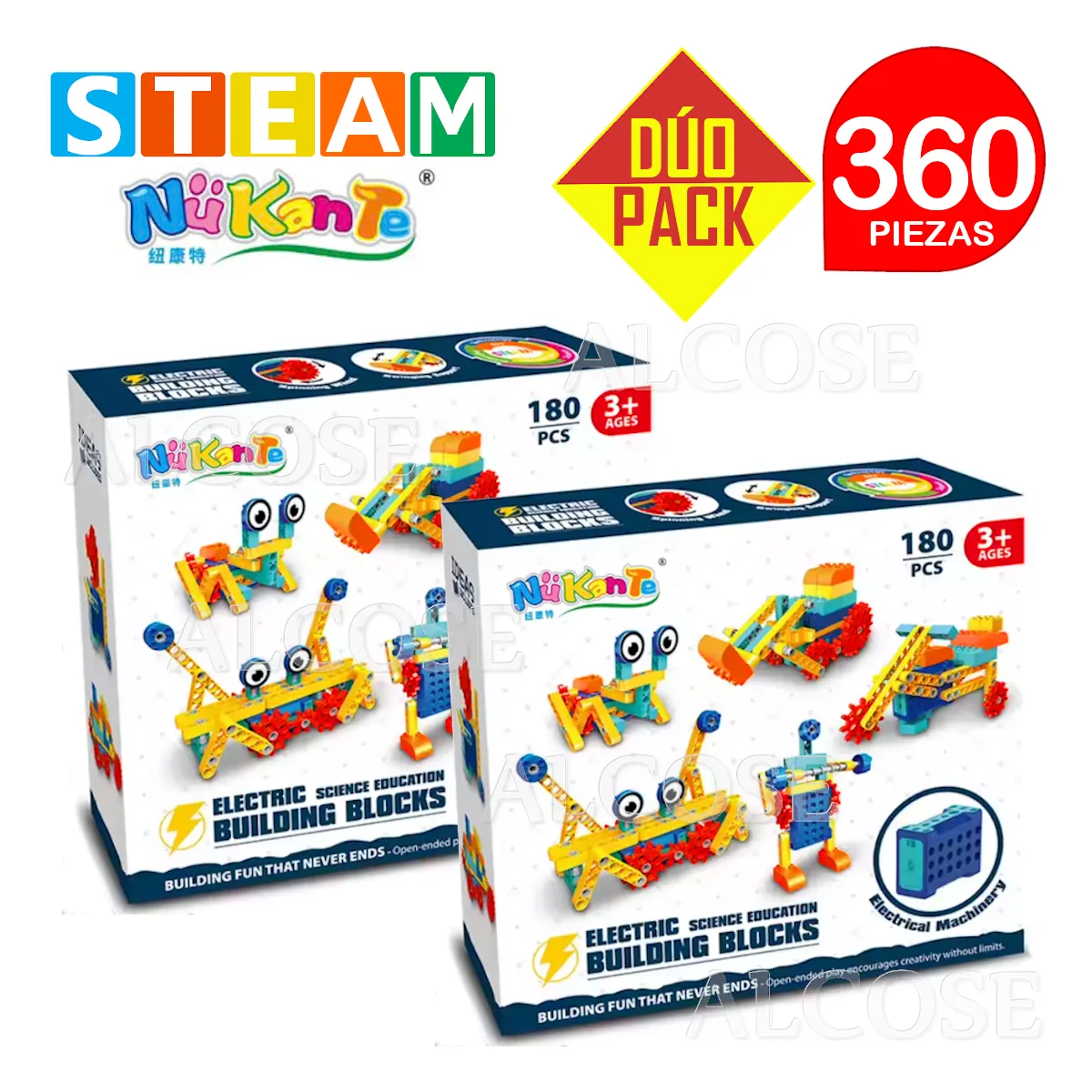 BLOQUES DIDÁCTICOS ELÉCTRICO STEAM NUKANTE 180PZ DÚO PACK 360 PIEZAS - 1