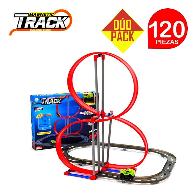PISTA DE CARRERA MAGNETIC TRACK MAGNÉTICA ANTIGRAVEDAD 60 PIEZAS. DÚO PACK 120 PIEZAS - 2