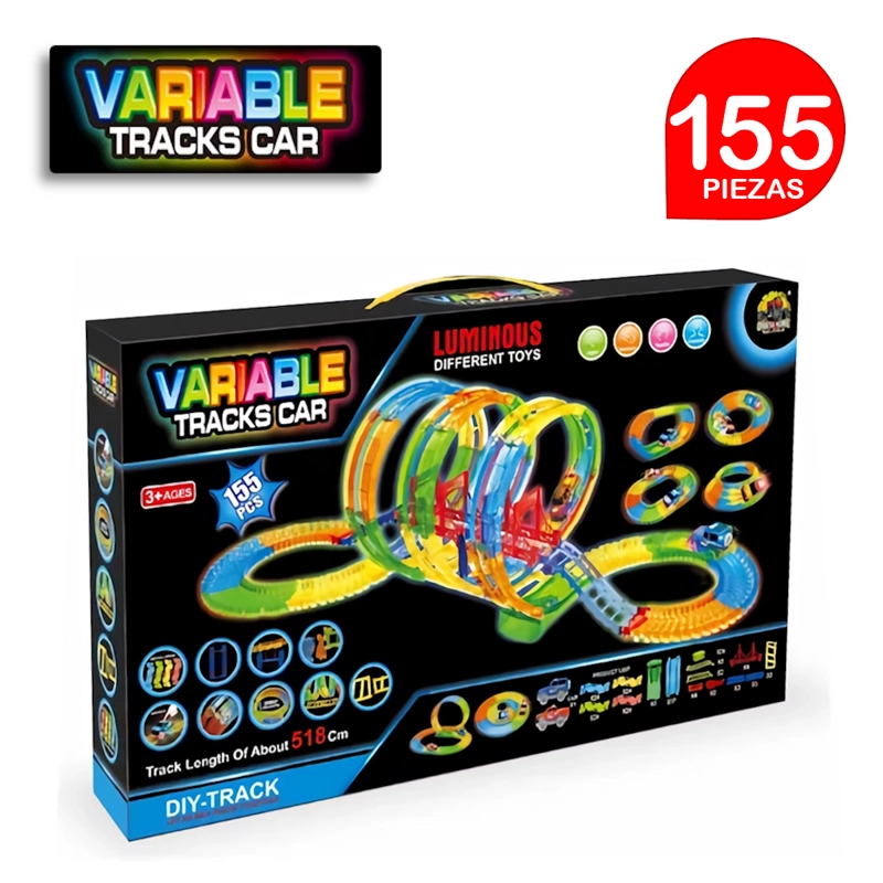PISTA DE CARRERA VARIABLE TRACK LUMINOSA FLEXIBLE 3 ESPIRALES 155 PIEZAS - 1
