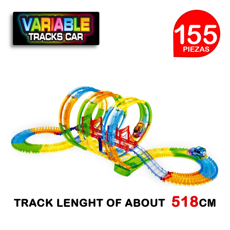 PISTA DE CARRERA VARIABLE TRACK LUMINOSA FLEXIBLE 3 ESPIRALES 155 PIEZAS - 2