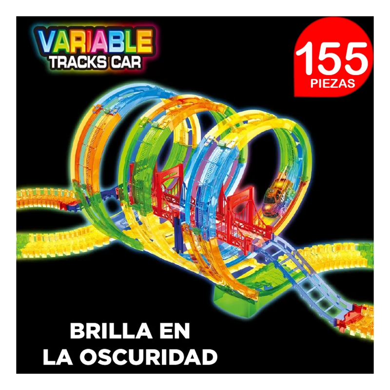 PISTA DE CARRERA VARIABLE TRACK LUMINOSA FLEXIBLE 3 ESPIRALES 155 PIEZAS - 4