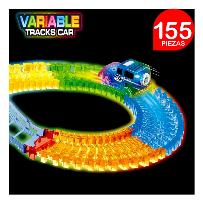 PISTA DE CARRERA VARIABLE TRACK LUMINOSA FLEXIBLE 3 ESPIRALES 155 PIEZAS - 5