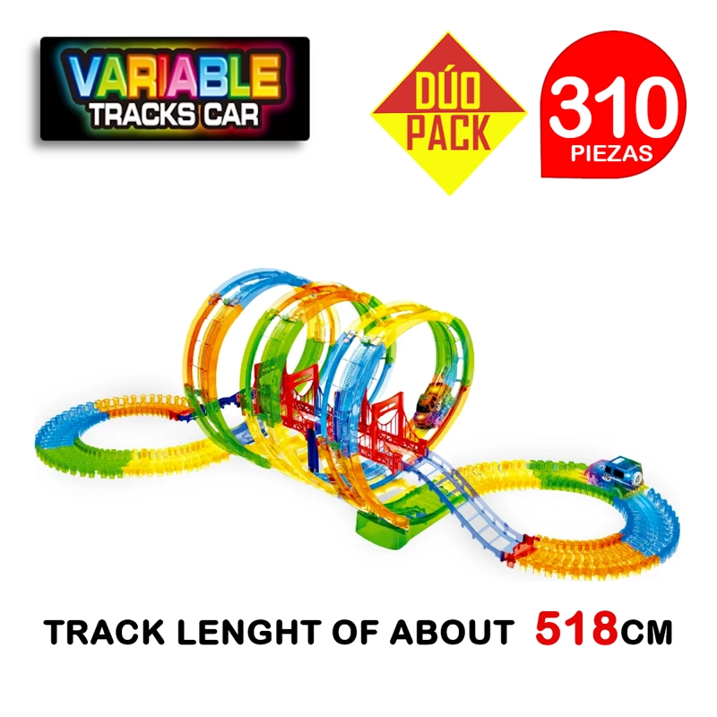 PISTA DE CARRERRA VARIABLE TRACK LUMINOSA FLEXIBLE 155PZ DÚO PACK 310 PIEZAS - 2