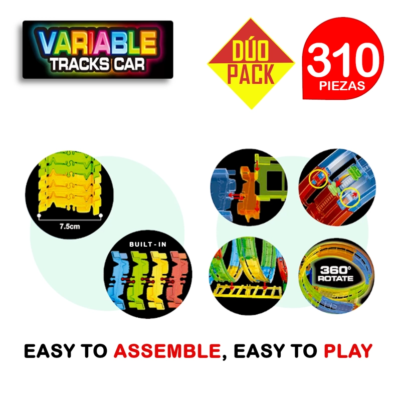 PISTA DE CARRERRA VARIABLE TRACK LUMINOSA FLEXIBLE 155PZ DÚO PACK 310 PIEZAS - 3