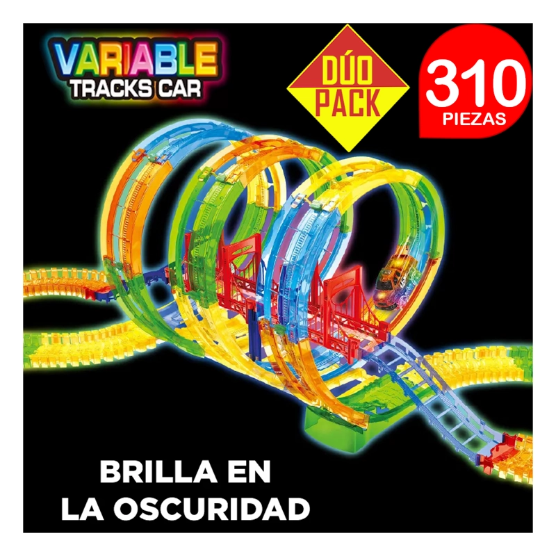 PISTA DE CARRERRA VARIABLE TRACK LUMINOSA FLEXIBLE 155PZ DÚO PACK 310 PIEZAS - 4