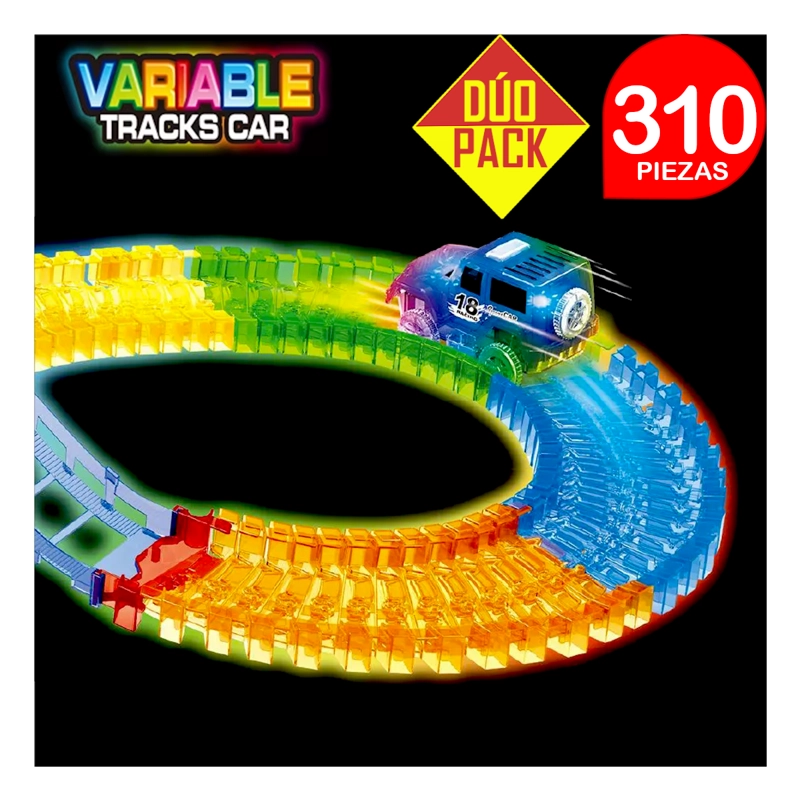 PISTA DE CARRERRA VARIABLE TRACK LUMINOSA FLEXIBLE 155PZ DÚO PACK 310 PIEZAS - 5