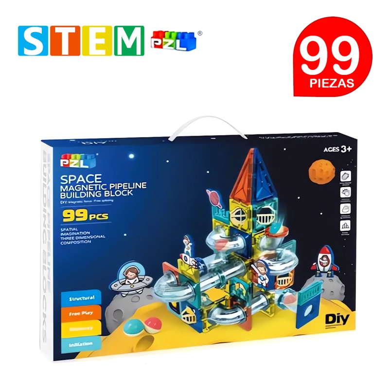 BLOQUES MAGNÉTICOS DIDÁCTICOS STEM PZL ESPACIAL CAJA 99 PIEZAS - 1
