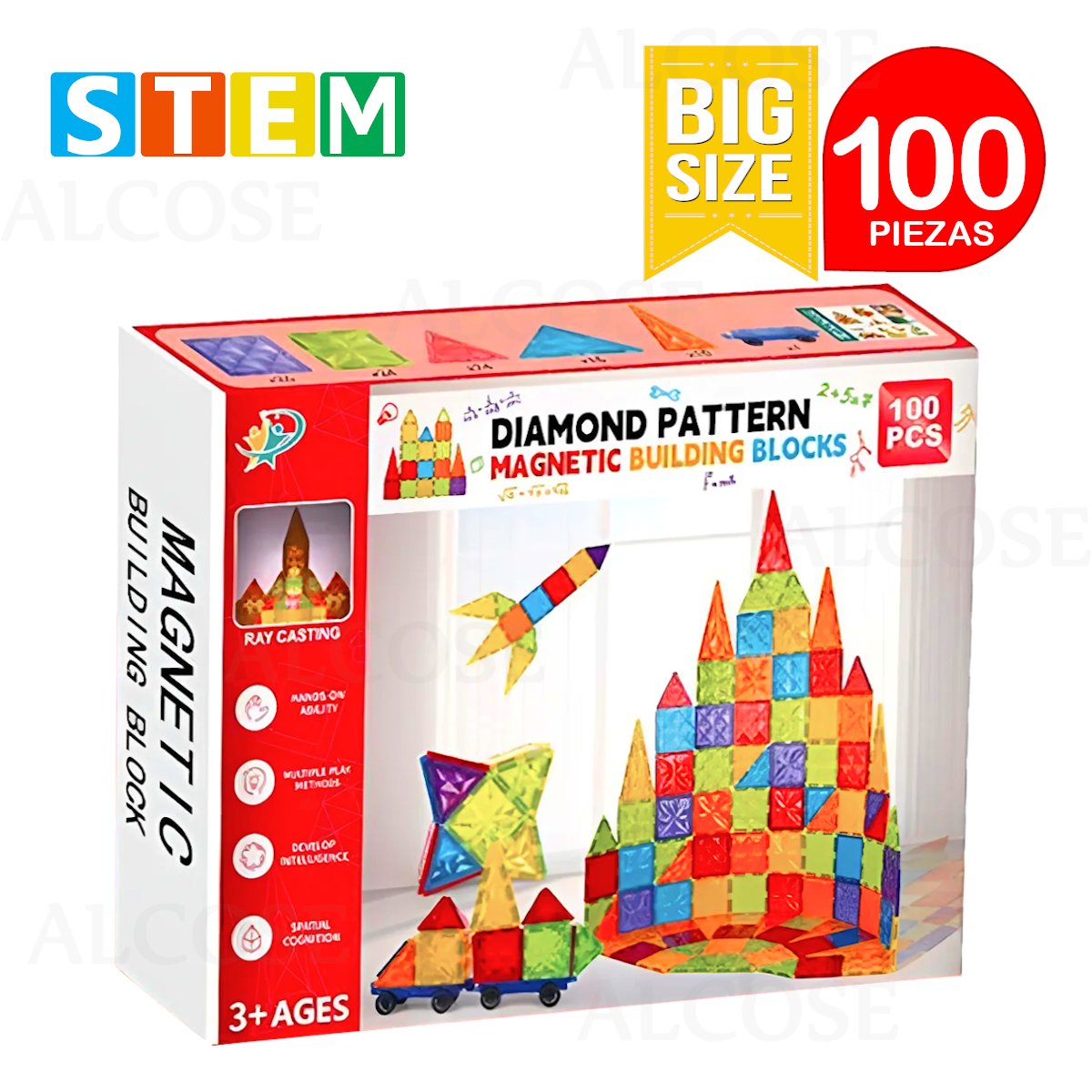 BLOQUES MAGNÉTICOS DIDÁCTICOS STEM DIAMANTE CAJA 100 PIEZAS - 1