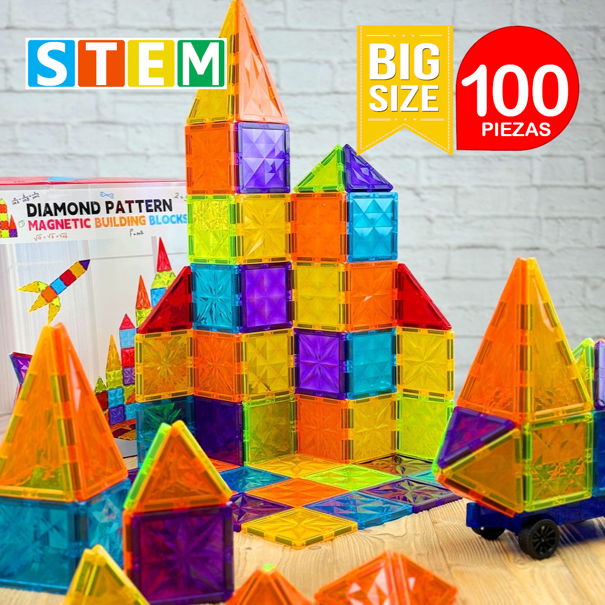 BLOQUES MAGNÉTICOS DIDÁCTICOS STEM DIAMANTE CAJA 100 PIEZAS - 2