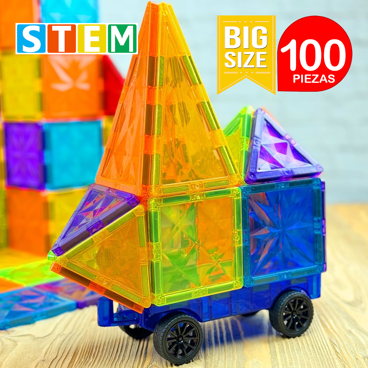 BLOQUES MAGNÉTICOS DIDÁCTICOS STEM DIAMANTE CAJA 100 PIEZAS - 3