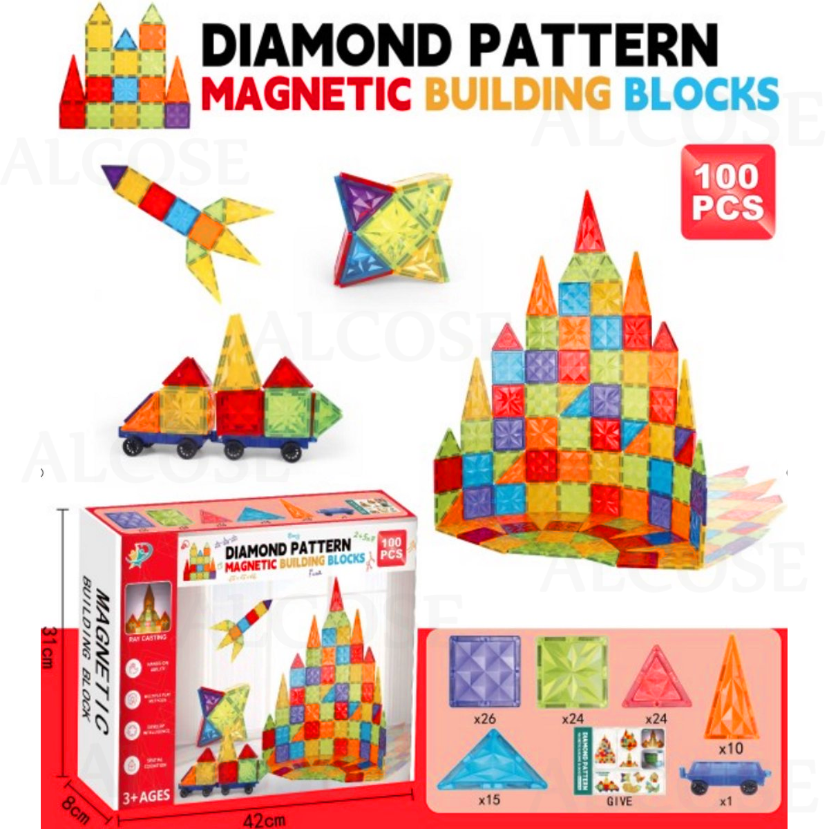 BLOQUES MAGNÉTICOS DIDÁCTICOS STEM DIAMANTE CAJA 100 PIEZAS - 6