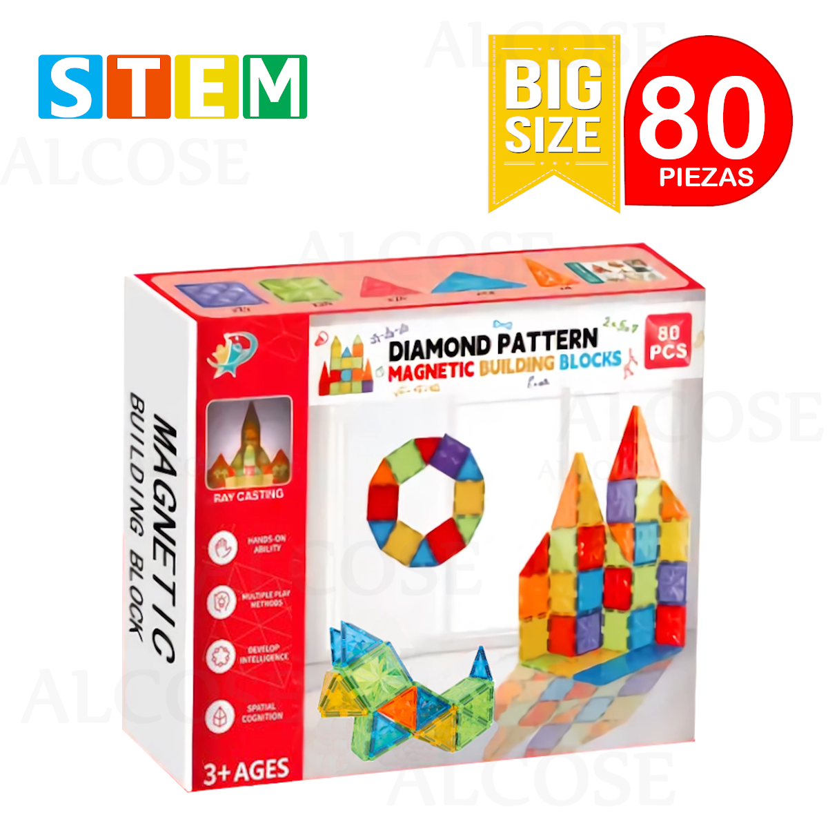 BLOQUES MAGNÉTICOS DIDÁCTICOS STEM DIAMANTE CAJA 80 PIEZAS - 1